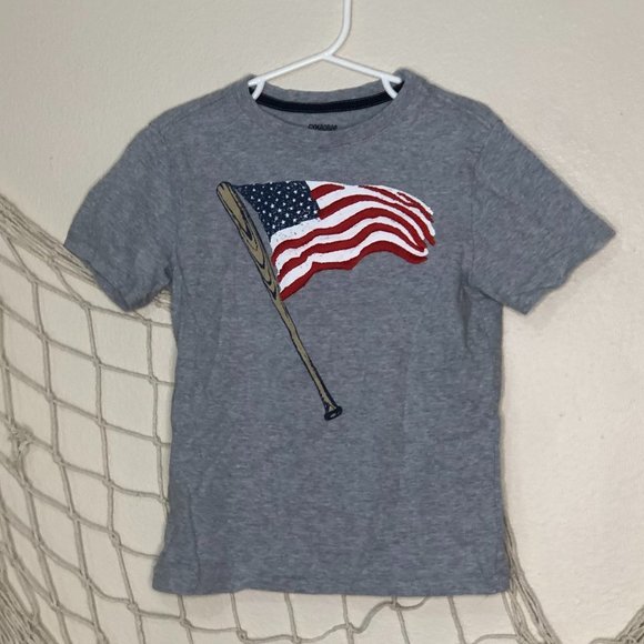 GYMBOREE Boy's Gray Tee with American Flag Baseball Bat Embroidery 4T - Picture 1 of 8